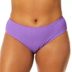 Salt + Cove Purple Trendy Plus Size Popcorn Ribbed Mid-Rise Bikini Bottoms